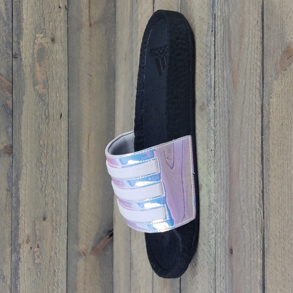 adidas Adilette Boost Men's Premium Sandals Slides Black Iridescent - Picture 7 of 10